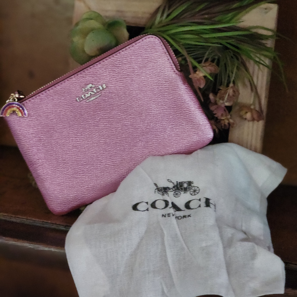 Coach Pink Metallic Wristlet Clutch